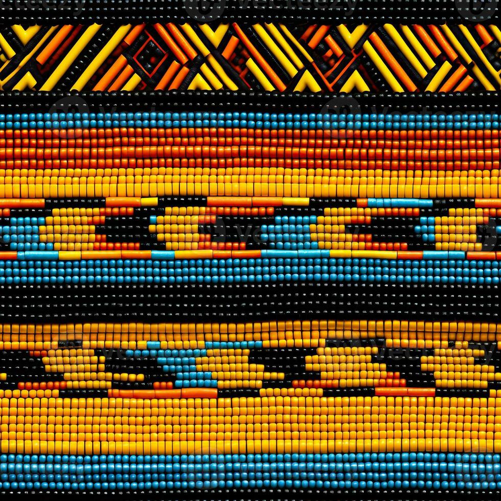 Colorful African Kente Cloth Fabric Background Displaying Traditional Tribal Patterns photo