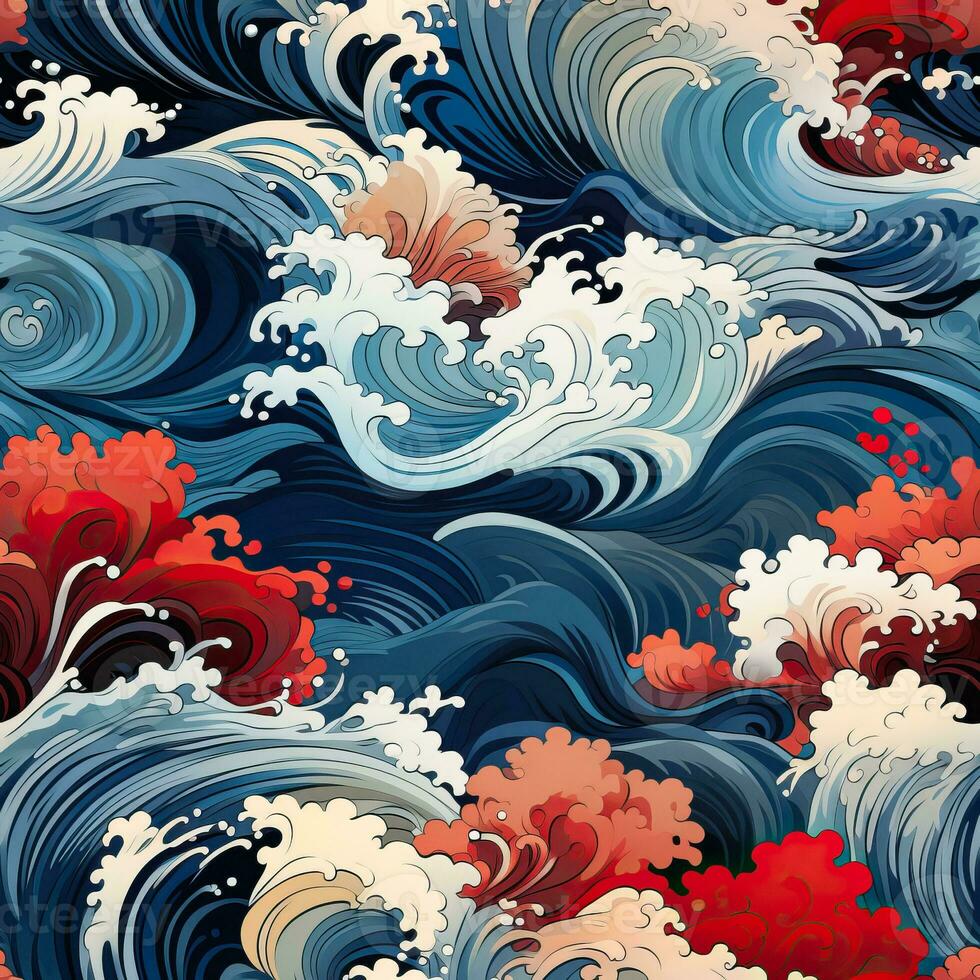 Stunning Japanese kimono fabric background showing bold traditional wave patterns photo