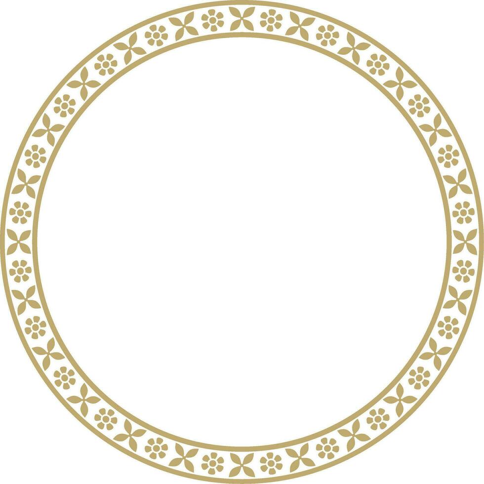 Vector round golden Indian national ornament. Ethnic plant circle, border. Frame, flower ring. Poppies and leaves