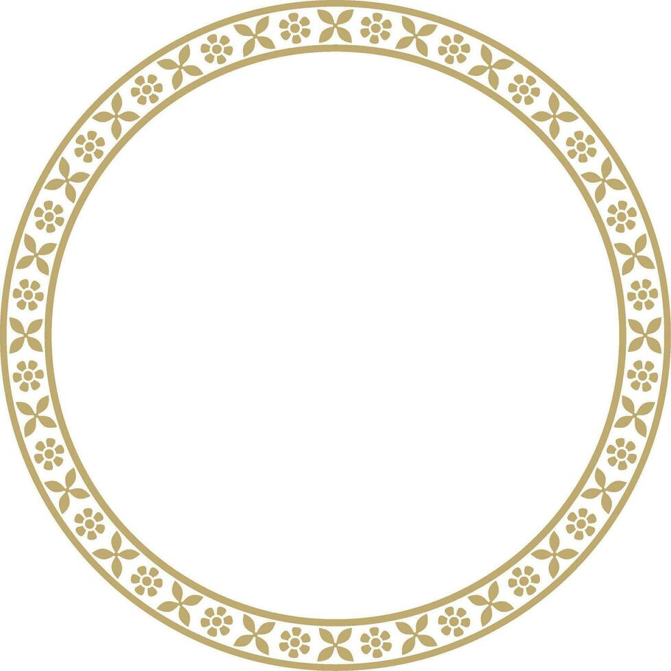 Vector round golden Indian national ornament. Ethnic plant circle, border. Frame, flower ring. Poppies and leaves