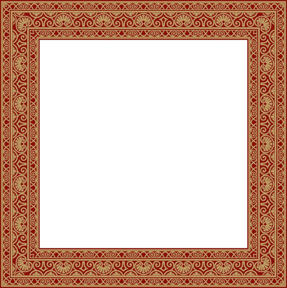 Vector gold and red square classic renaissance ornament. Endless european border, revival style frame