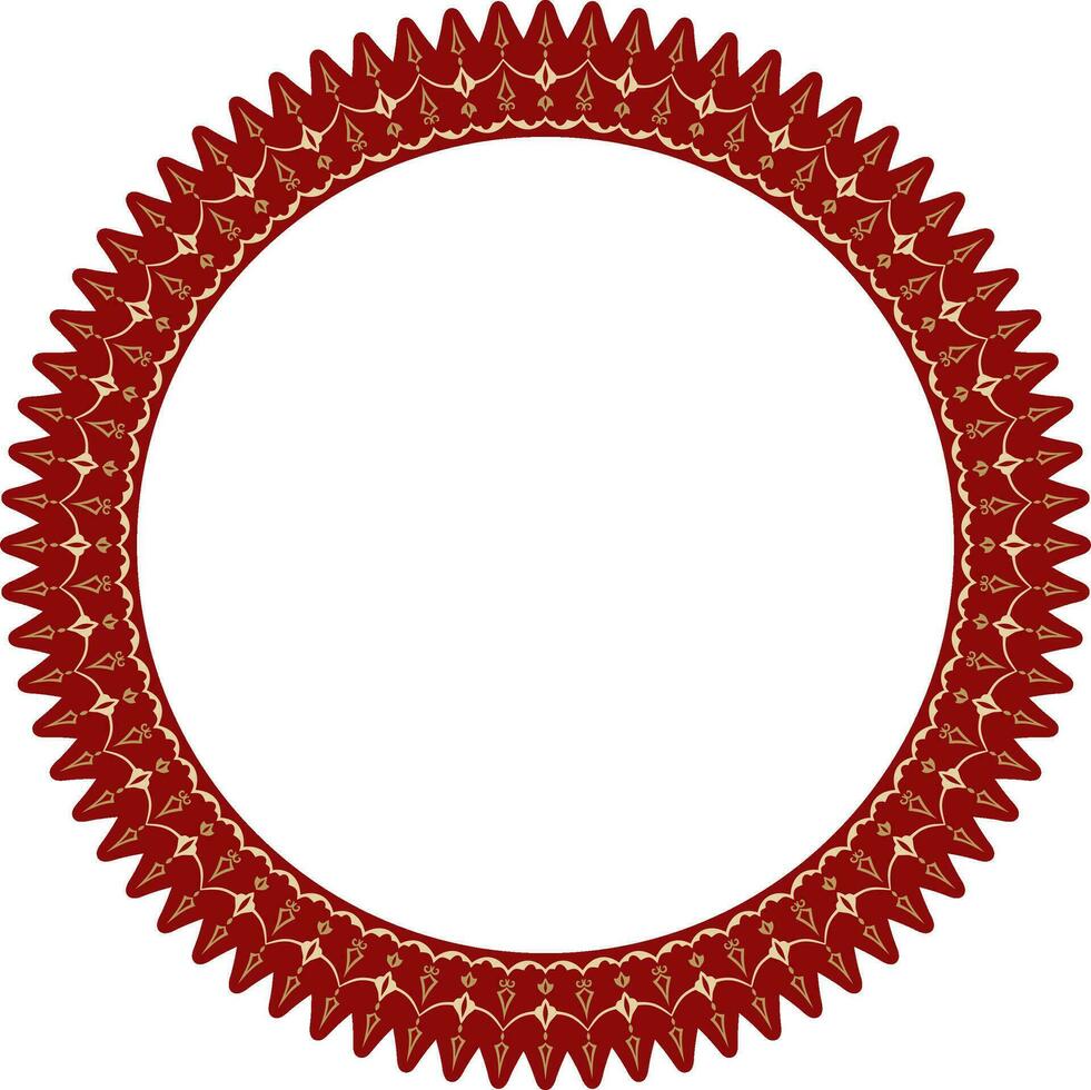 Vector gold with red round Turkish ornament. Ottoman circle, ring, frame