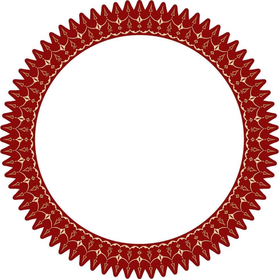 Vector gold with red round Turkish ornament. Ottoman circle, ring, frame