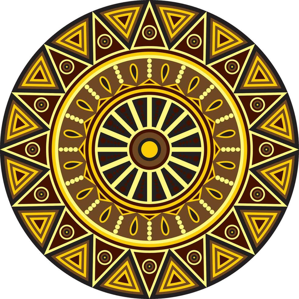 vector marrón redondo de colores azteca indio, nativo un vericanos ornamento con triangulos