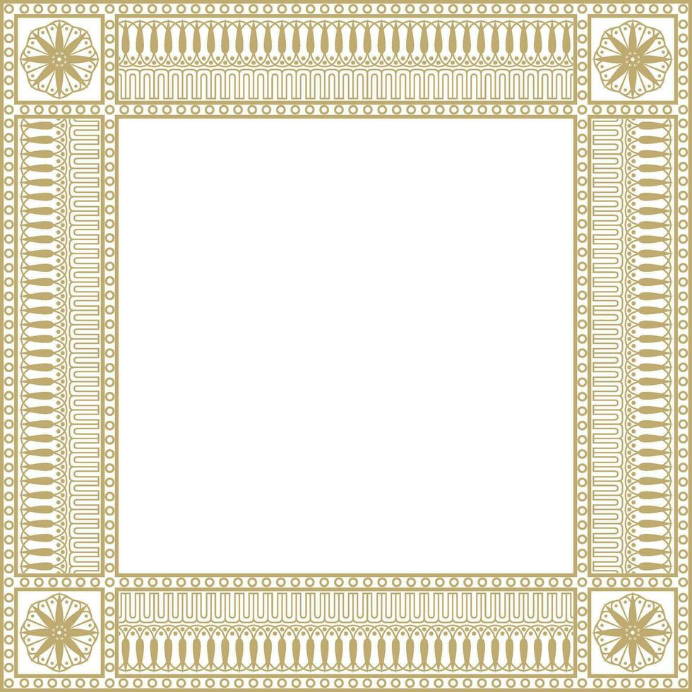 Vector gold square classic greek meander ornament. Pattern of ancient Greece. Border, frame of the Roman Empire