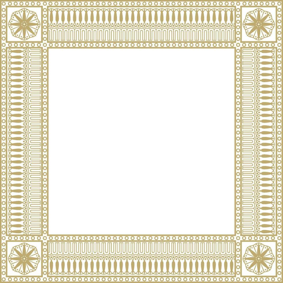 Vector gold square classic greek meander ornament. Pattern of ancient Greece. Border, frame of the Roman Empire