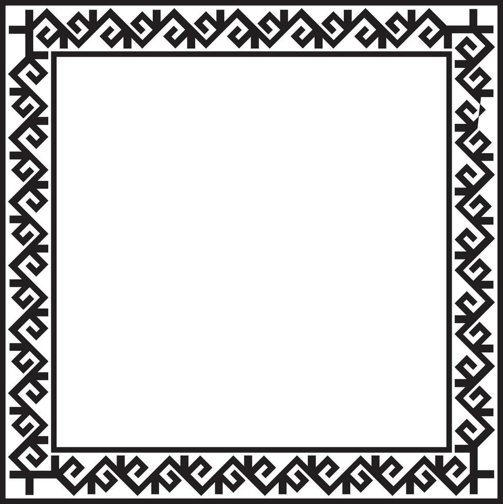 Vector black monochrome square Kazakh national ornament. Ethnic pattern of the peoples of the Great Steppe, .Mongols, Kyrgyz, Kalmyks, Buryats. Square frame border
