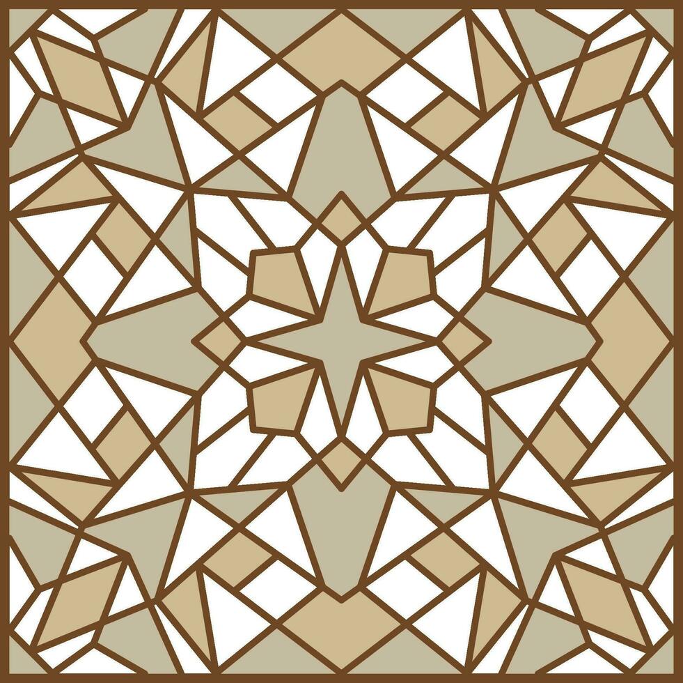 Vector brown geometric pattern. Ceramic tiles for walls, floors and stoves. Ornament for stained glass