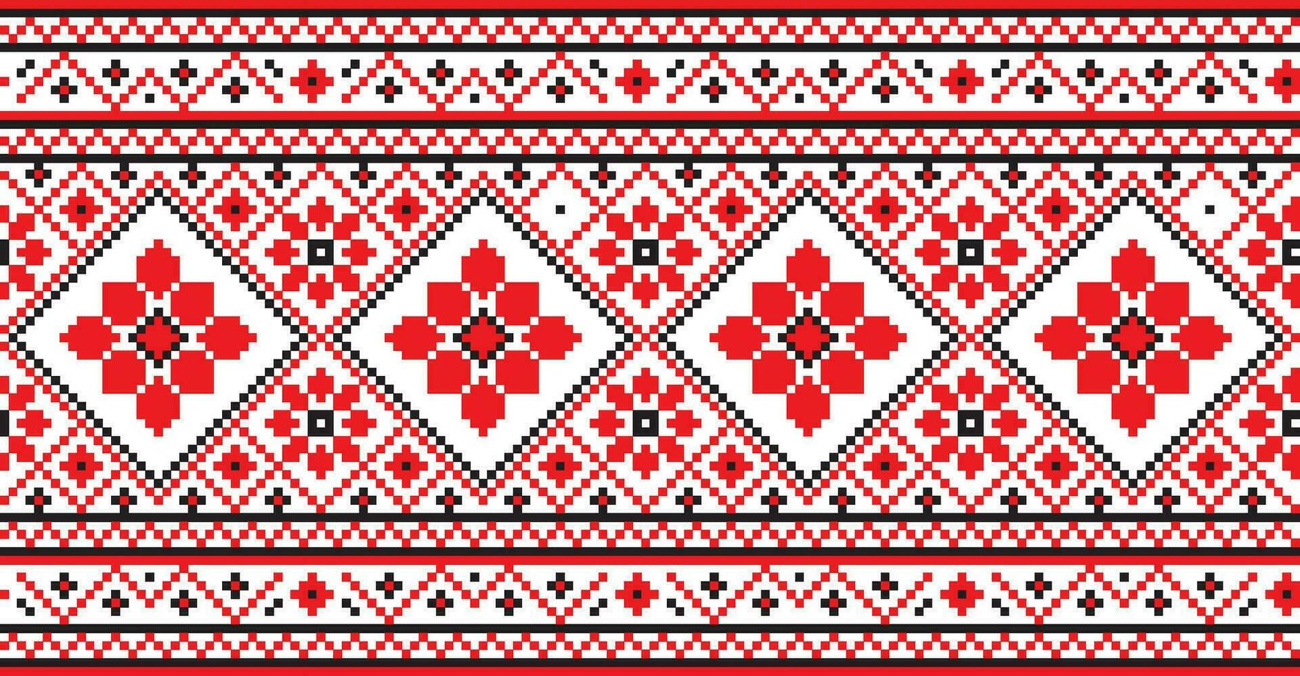 Vector seamless Ukrainian national pattern. Border or border, frame. Embroidery pattern. Cross-stitch drawing.