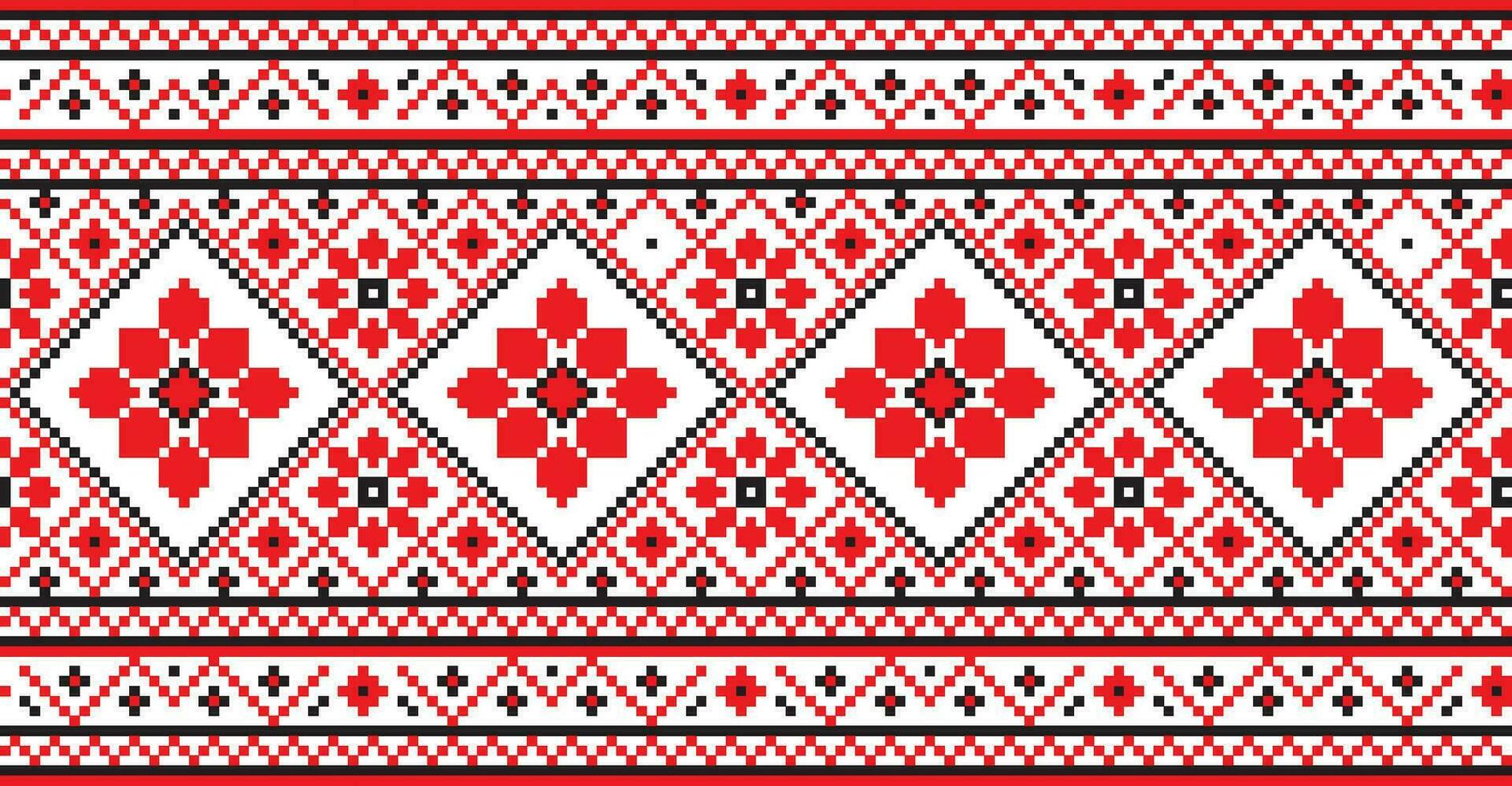 Vector seamless Ukrainian national pattern. Border or border, frame. Embroidery pattern. Cross-stitch drawing.