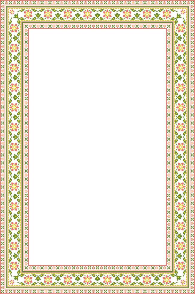 Vector square colorful Indian national ornament. Ethnic plant border. Flowers frame. Poppies and leaves