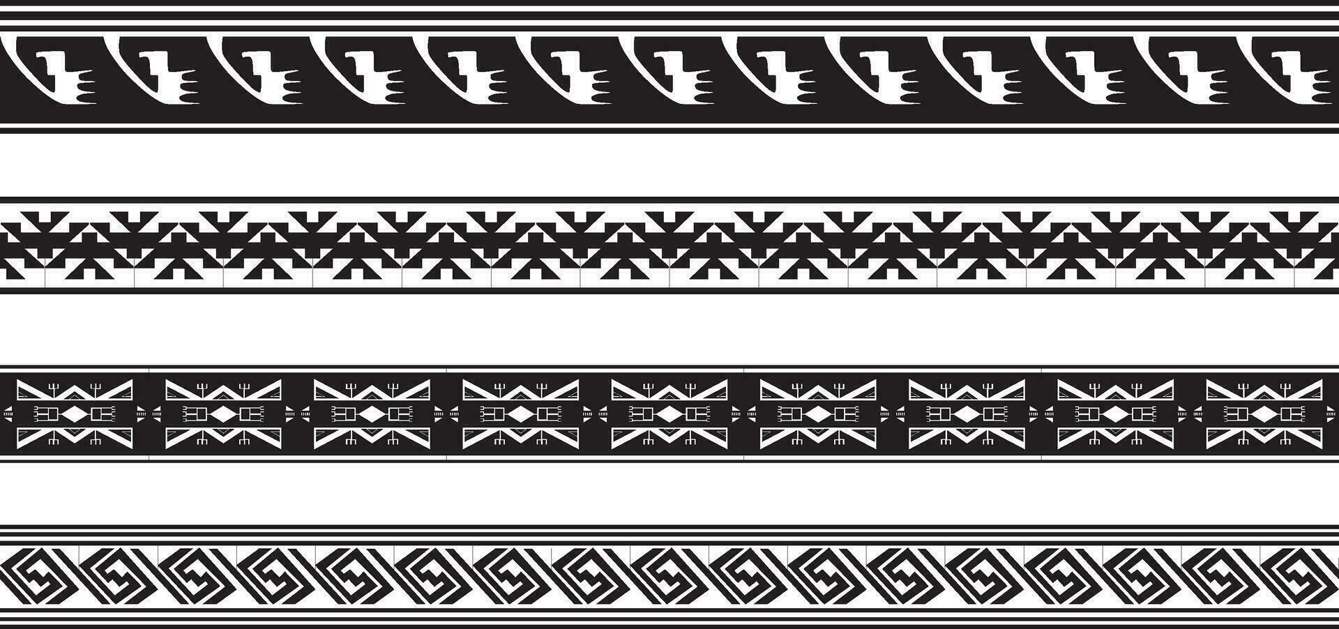 Vector set of seamless monochrome national native american ornaments. Endless ethnic black borders, frames of the peoples of America, Aztec, Maya, Incas. For sandblasting, plotter and laser cutting