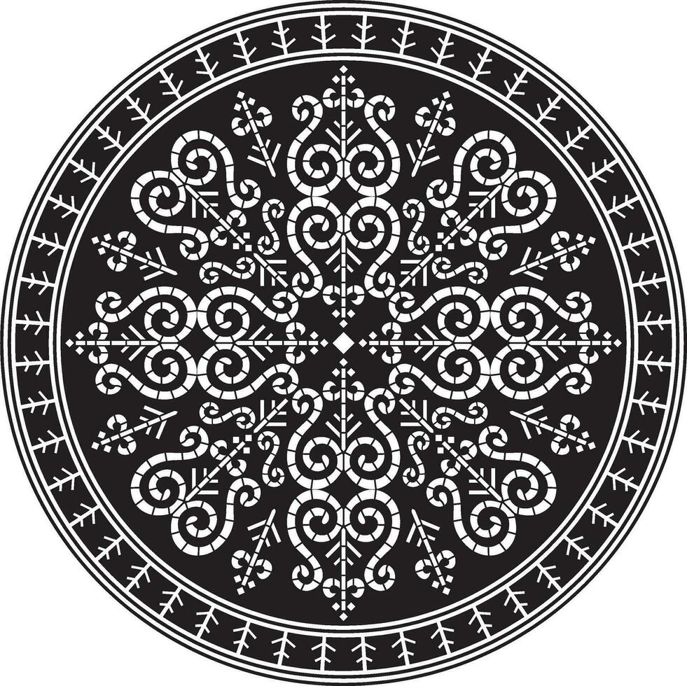Vector monochrome black round Yakut ornament. Endless circle, border, frame of the northern peoples of the Far East