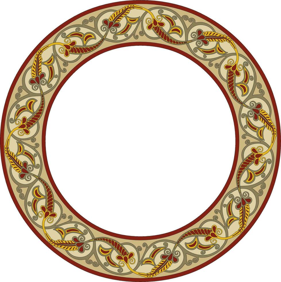 Vector colored round oriental ornament. Arabic patterned circle of Iran, Iraq, Turkey, Syria. Persian frame, border