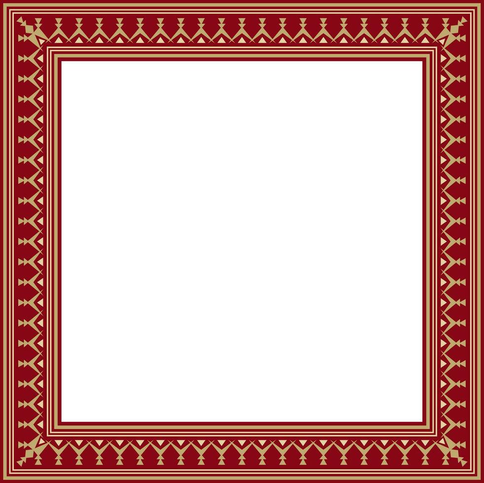 Vector gold and red square Yakut ornament. Infinite rectangle, border, frame of the northern peoples of the Far East