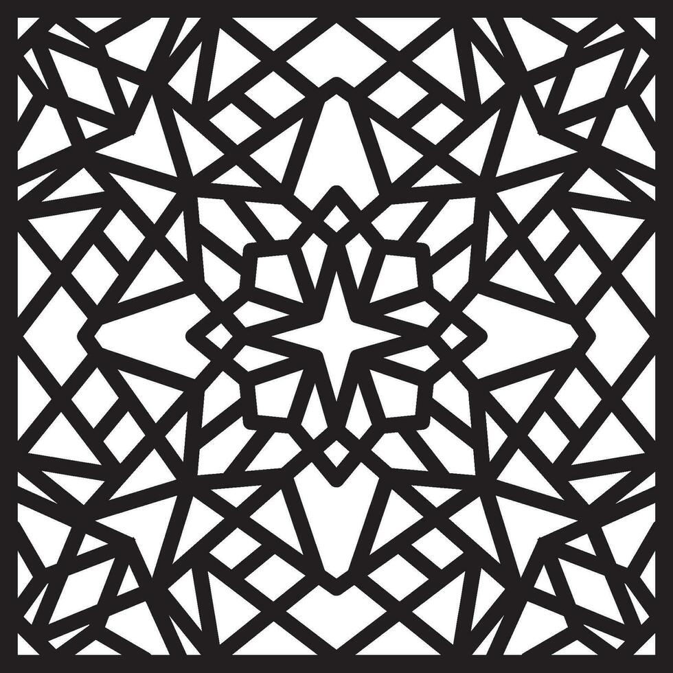 Vector black and white geometric pattern. Square ornament. Arabesque for buildings and room decorations. Template for laser and plotter cutting, vitare and sandblasting