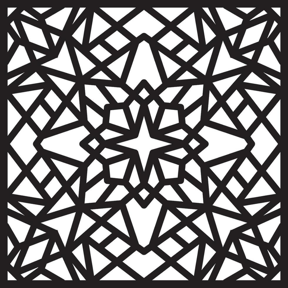 Vector black and white geometric pattern. Square ornament. Arabesque for buildings and room decorations. Template for laser and plotter cutting, vitare and sandblasting