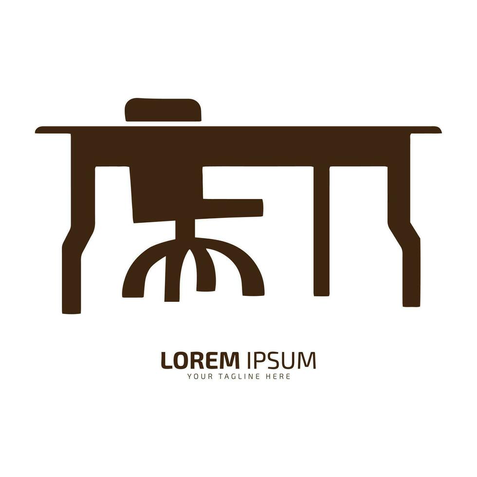 Minimal and abstract logo of desk icon table vector office table silhouette isolated with office chair