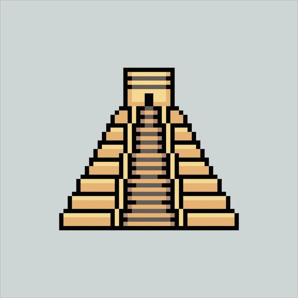 Pixel art illustration Mayan Temple. Pixelated pyramid temple. Mayan Kukulcan Pyramid temple France landmark icon pixelated for the pixel art game and icon for website and video game. vector