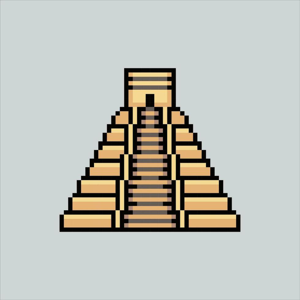 Pixel art illustration Mayan Temple. Pixelated pyramid temple. Mayan Kukulcan Pyramid temple France landmark icon pixelated for the pixel art game and icon for website and video game. vector