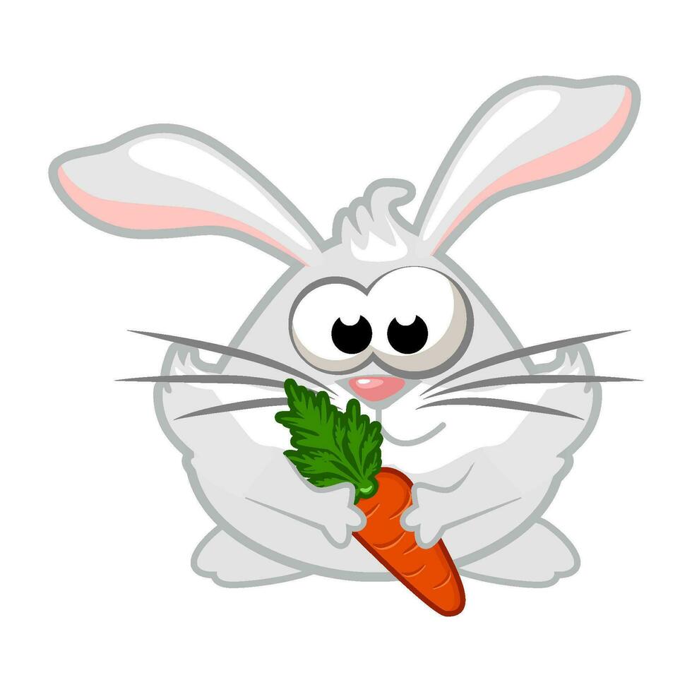 Funny bunny holding a carrot. Rabbit character. vector