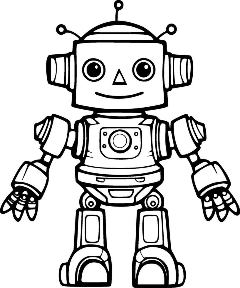 Cute Robot Coloring Book Vector Illustration