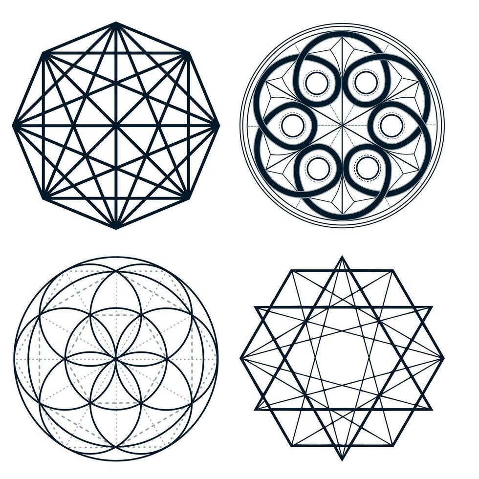 A set of different geometric mysterious shapes vector