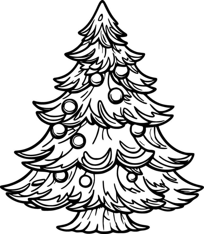 Christmas Tree Coloring Book Illustration vector