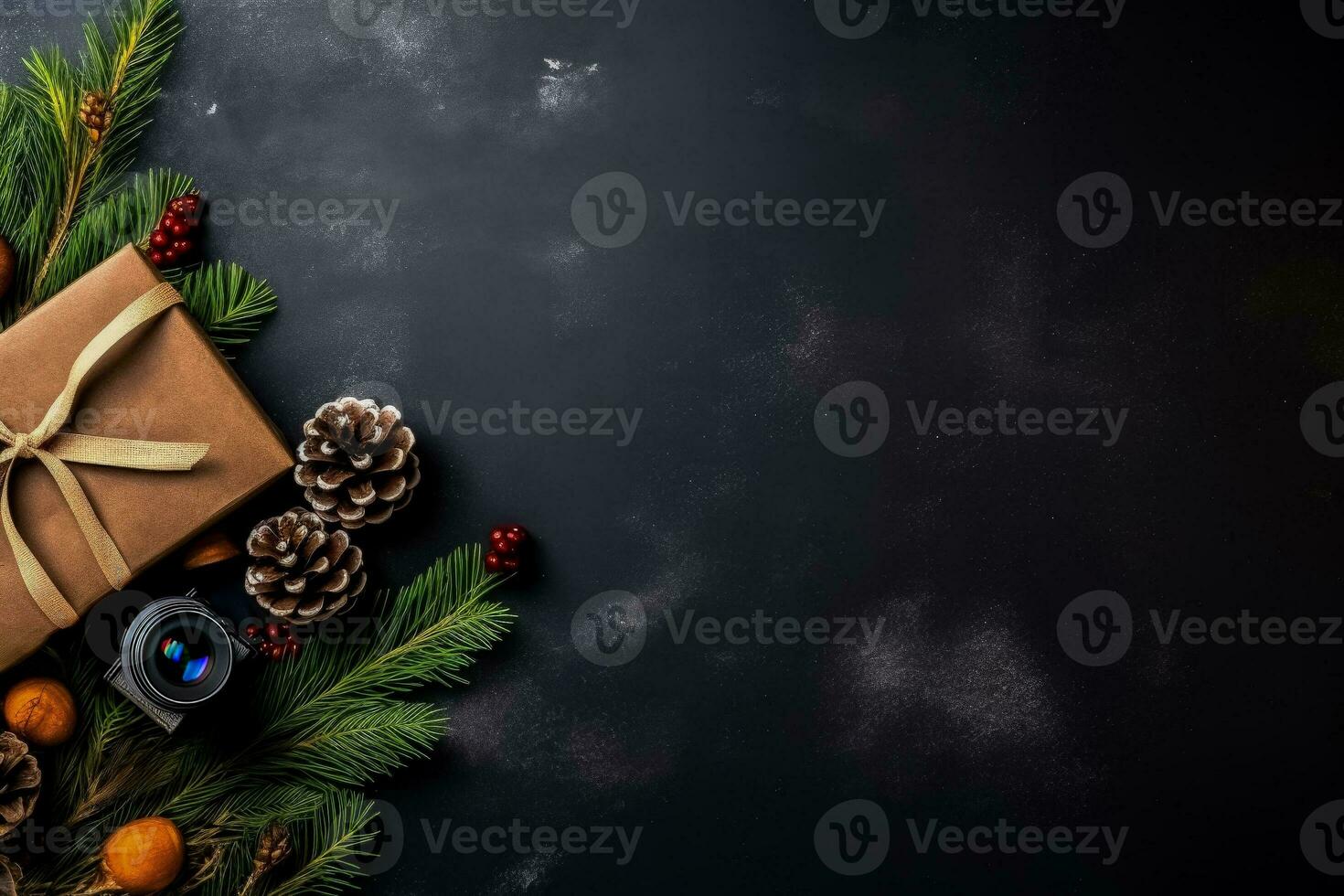 Photography enthusiasts minimalist Christmas gifts background with empty space for text photo