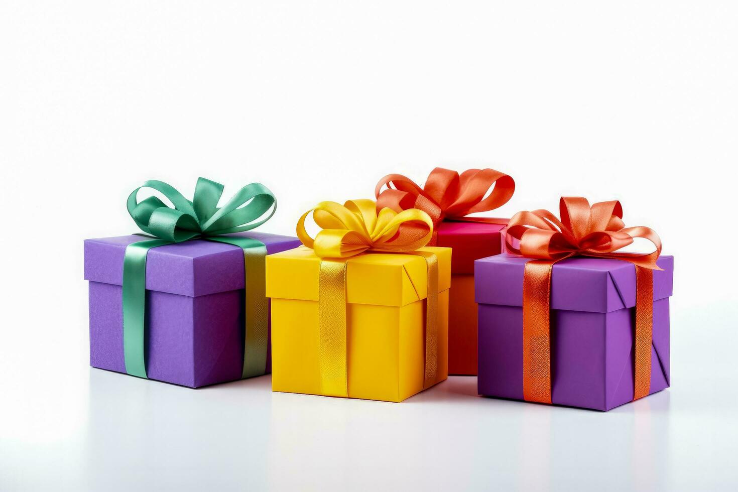 Colorful childrens Christmas gifts in minimalist style isolated on a white background photo