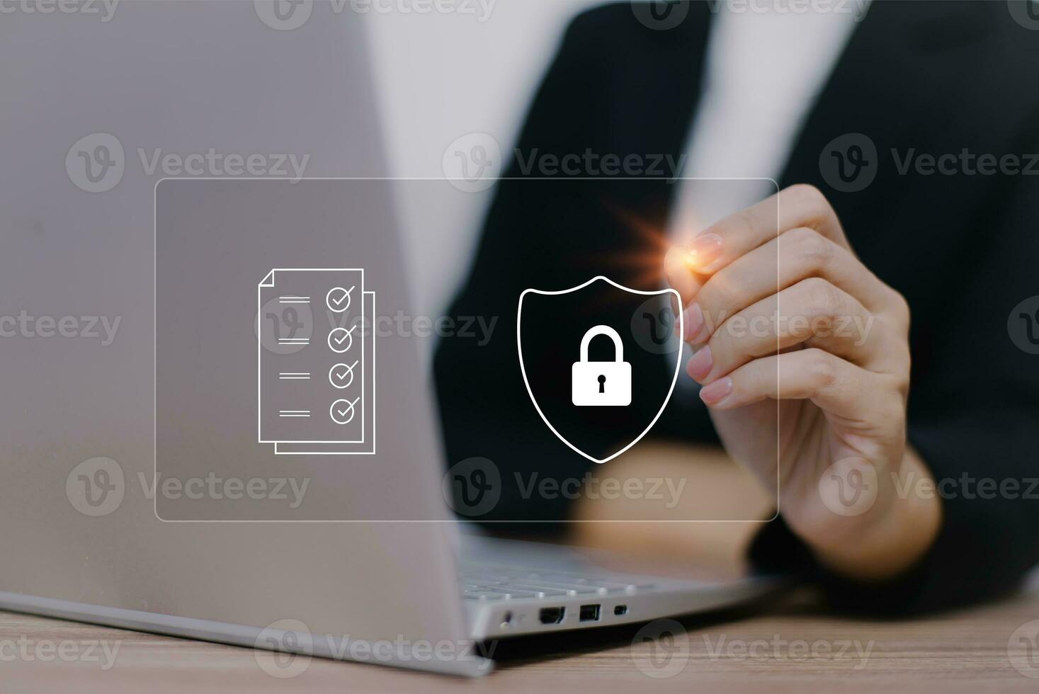 security concept, privacy to protect data, lock icon and internet network security technology on laptop and virtual interface. photo