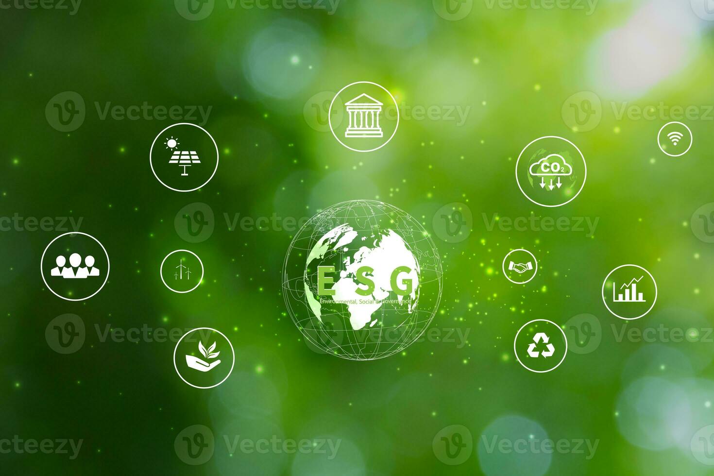 ESG environment concept, using renewable energy that is good for the planet The world's most sustainable environmentally friendly technology on a green blurred background photo