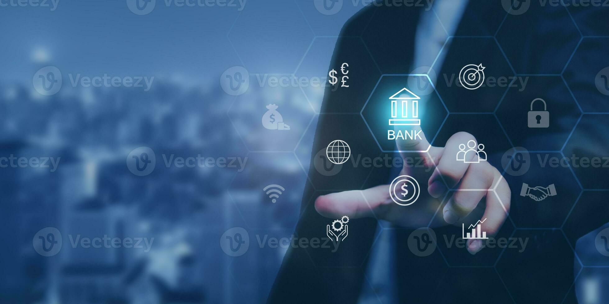 Business global internet connection application technology and digital marketing, Financial and banking, Digital link tech, big data. photo