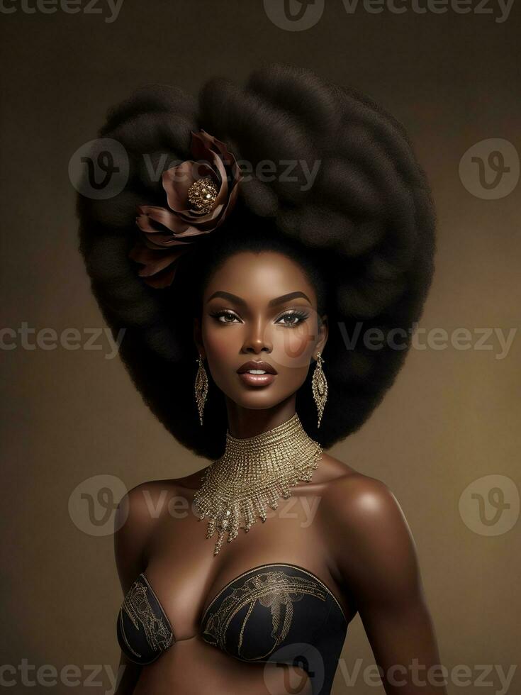 Ebony supermodel, masterpiece, stunningly dark and alluring figure, elegance - Ai Generative photo