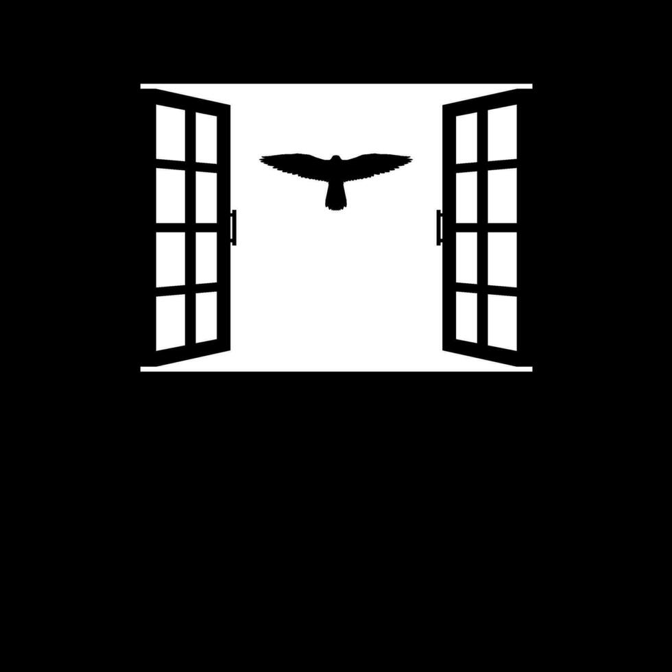Silhouette of the Flying Bird of Prey, Falcon or Hawk on the Window. Vector Illustration