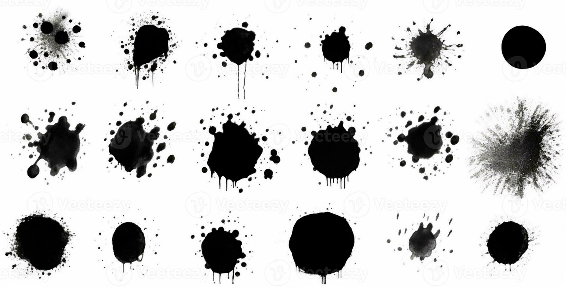salpicaduras, gotas, un conjunto de negro manchas conjunto de trama íconos de líquido elementos - ilustración foto