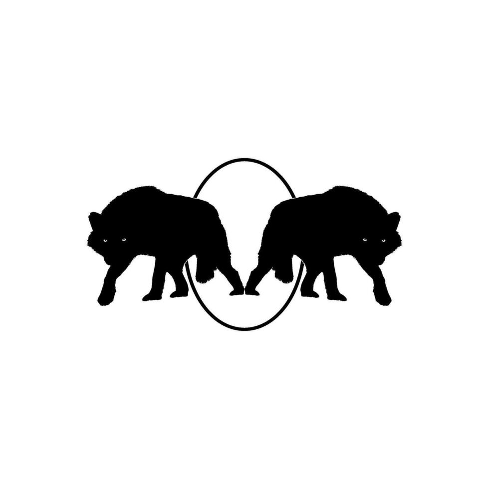 Silhouette of the Wolf Arise from the Circle Hole for Logo Type. Vector Illustration