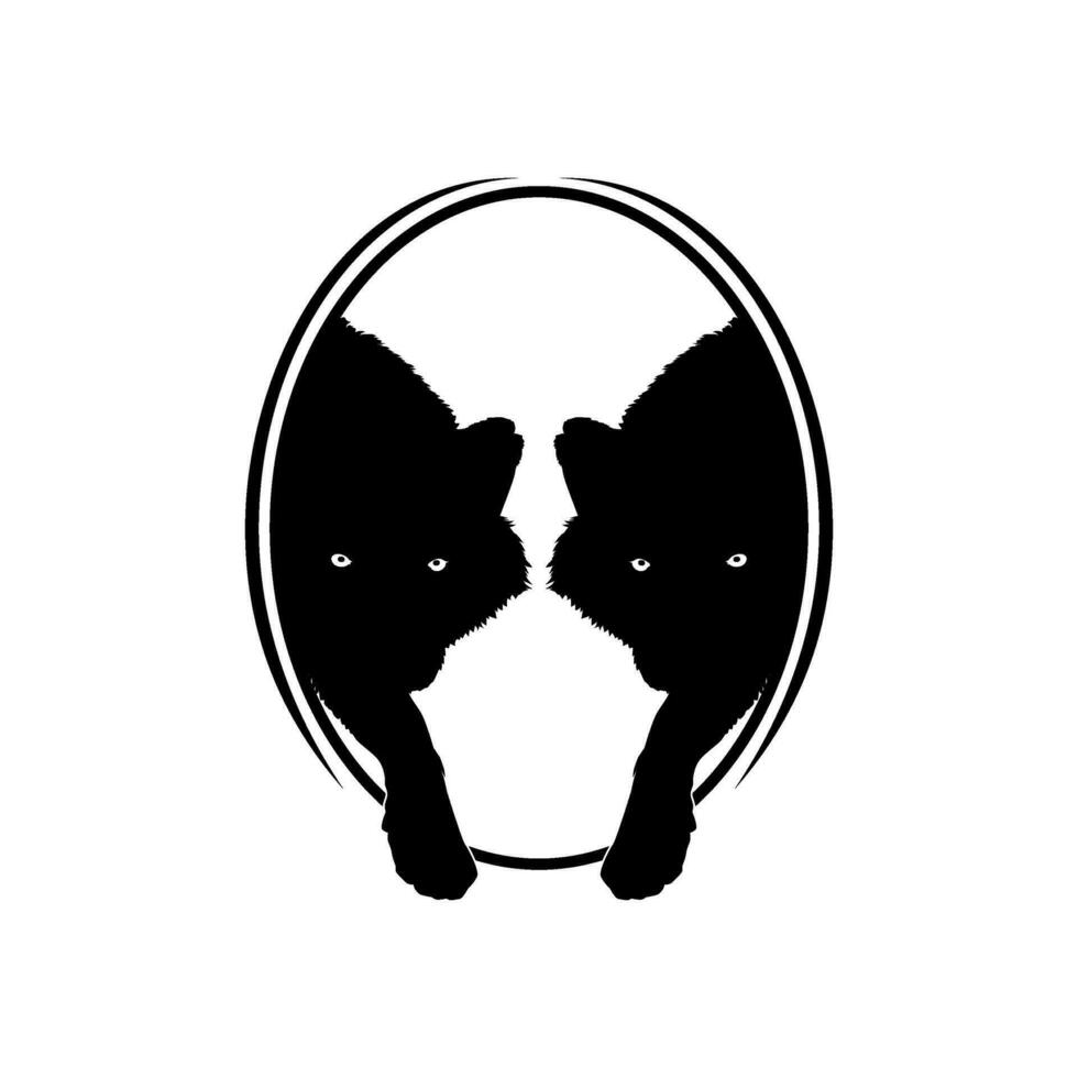 Silhouette of the Wolf Arise from the Circle Hole for Logo Type. Vector Illustration