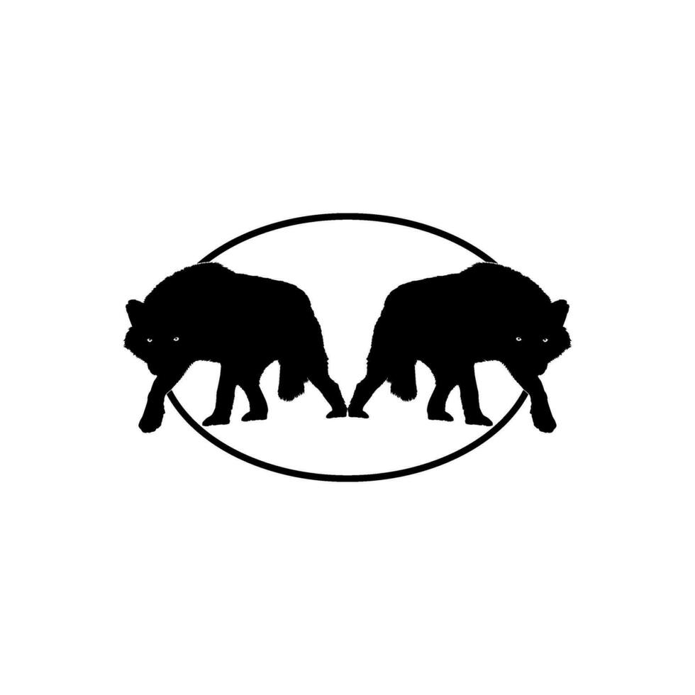 Silhouette of the Wolf Arise from the Circle Hole for Logo Type. Vector Illustration
