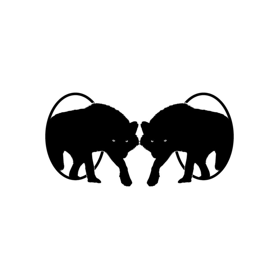 Silhouette of the Wolf Arise from the Circle Hole for Logo Type. Vector Illustration