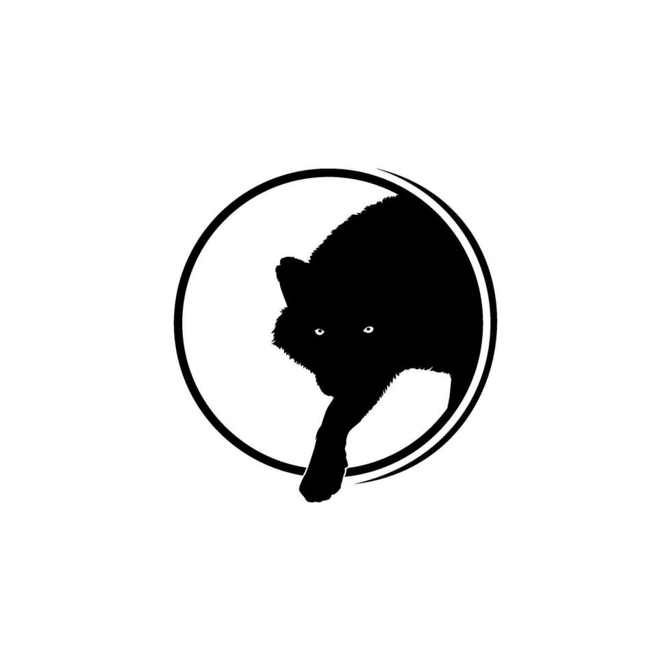 Silhouette of the Wolf Arise from the Circle Hole for Logo Type. Vector Illustration