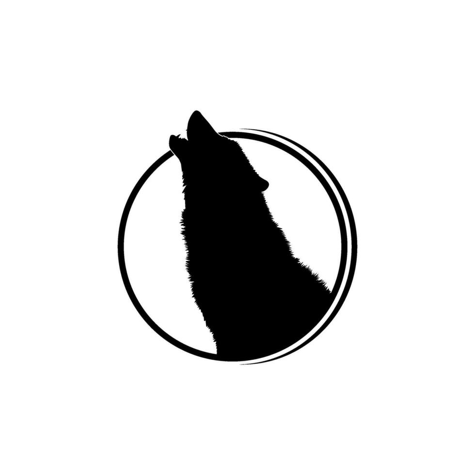 Silhouette of the Wolf Arise from the Circle Hole for Logo Type. Vector Illustration