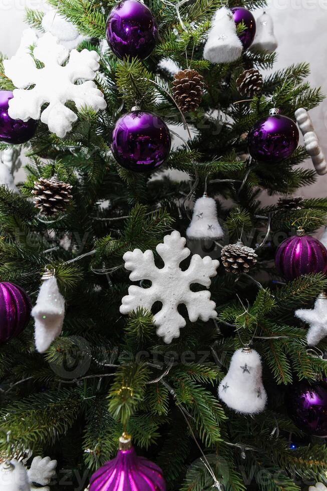 Close up of beautiful decorated christmas tree. photo