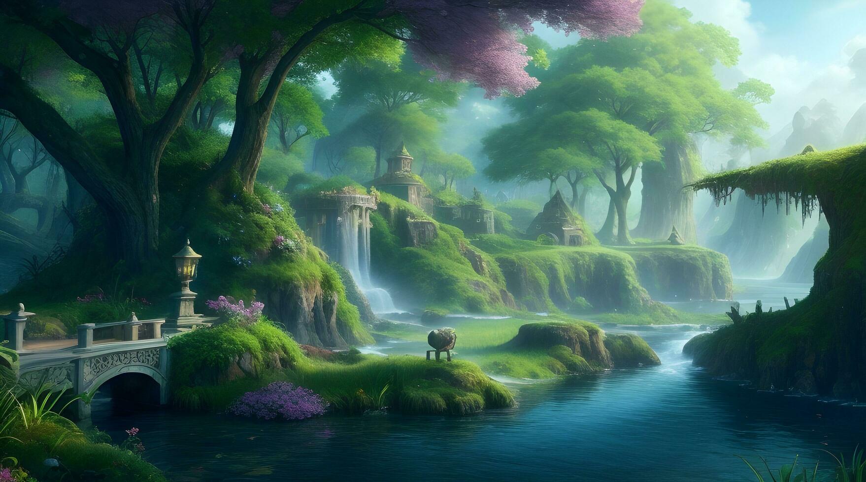 a scenic fantasy world HD wallpaper featuring floating islands