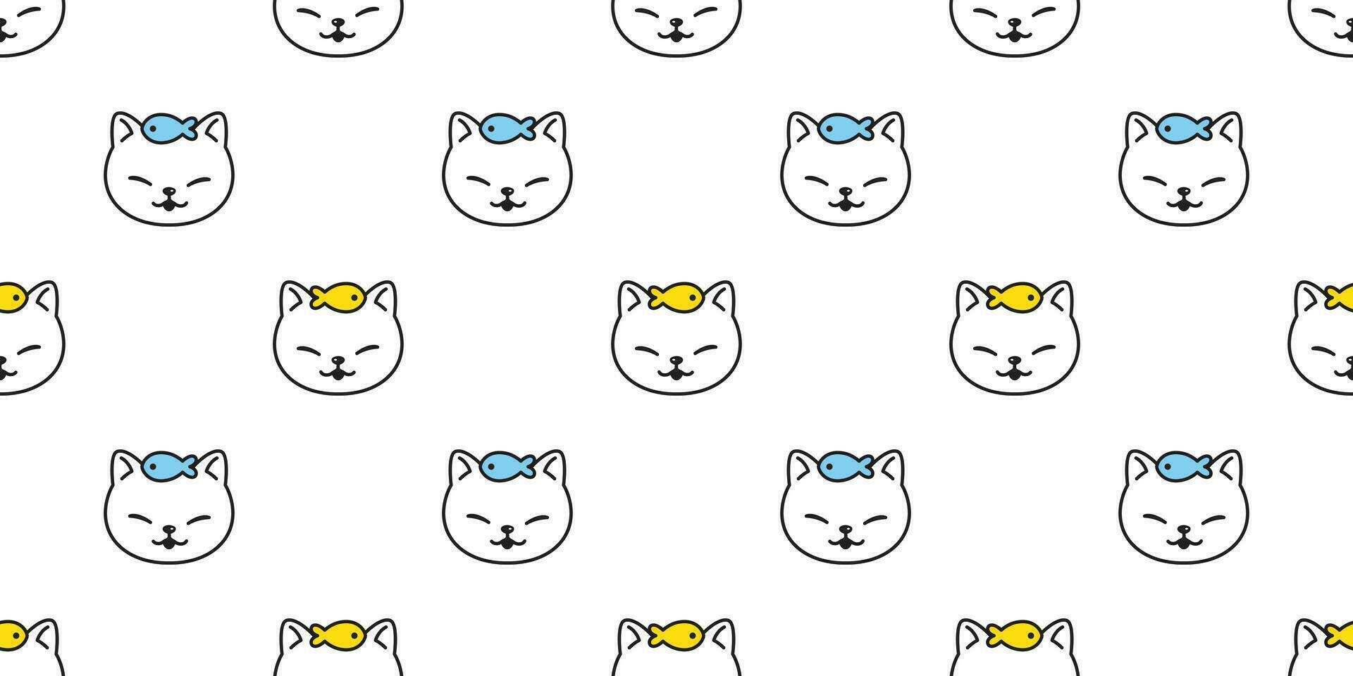 cat seamless pattern vector kitten fish scarf isolated repeat background tile wallpaper cartoon illustration doodle design