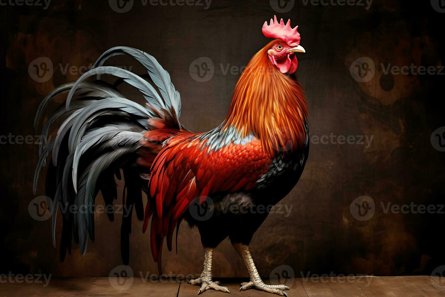 Big rooster crowing gorgeous feather cockscomb generated by Ai photo