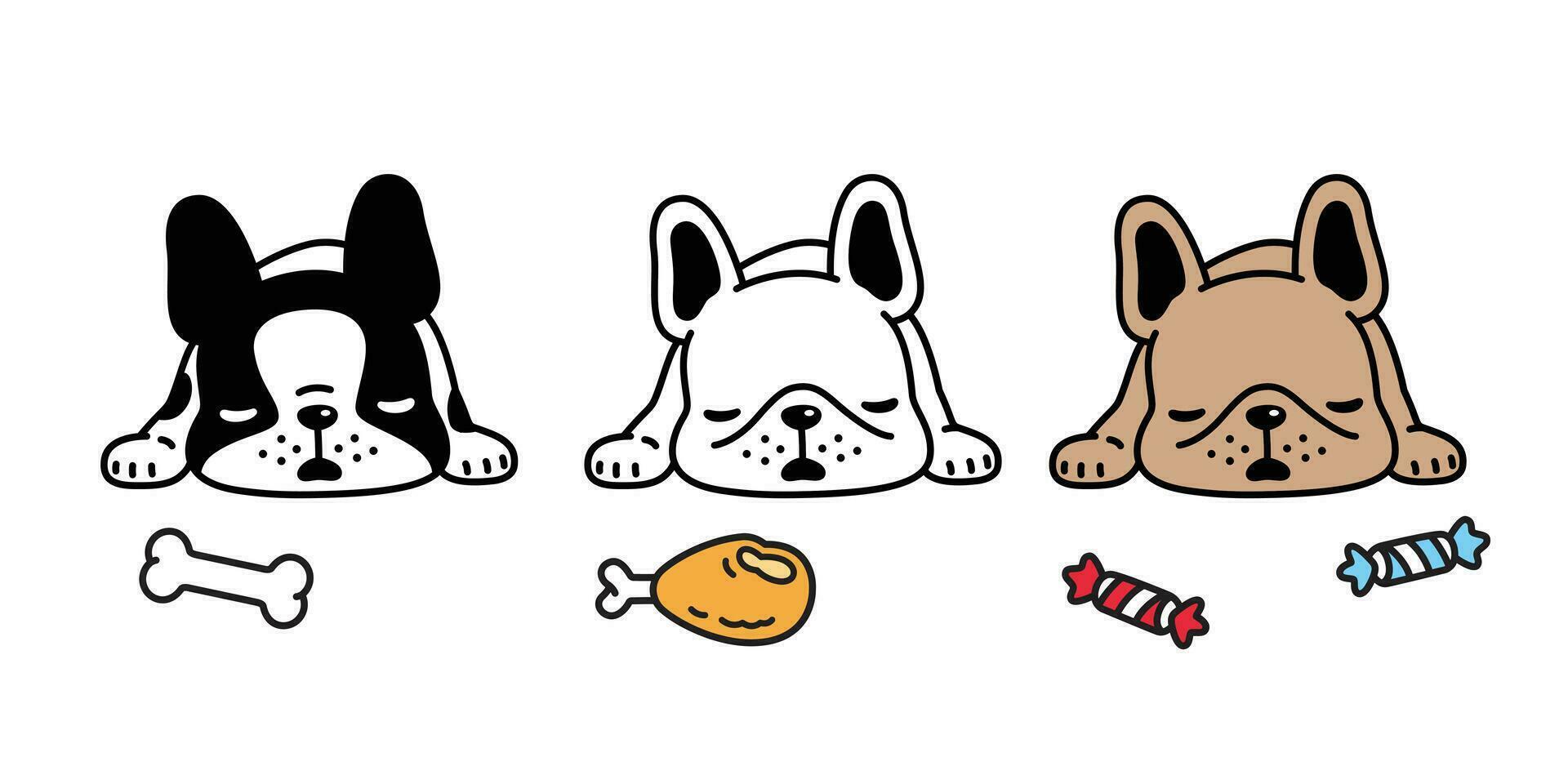 perro vector francés buldog dormido perrito hueso juguete icono dibujos animados personaje símbolo raza ilustración garabatear diseño