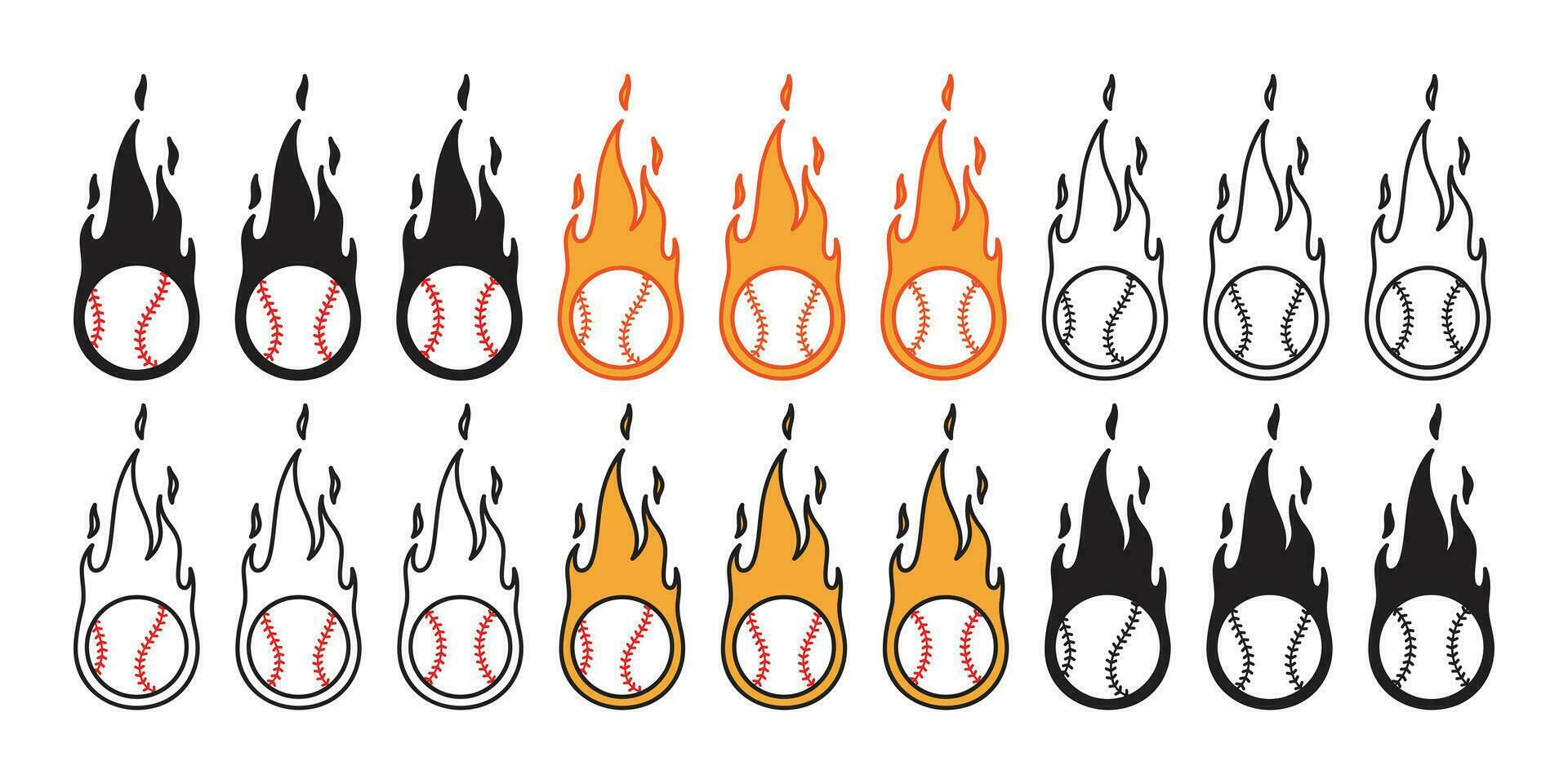 baseball vector icon fire ball logo softball sport cartoon character symbol illustration doodle design