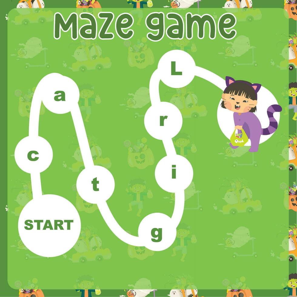 Maze game worksheet. Worksheet for learning English. Educational activity for children. vector