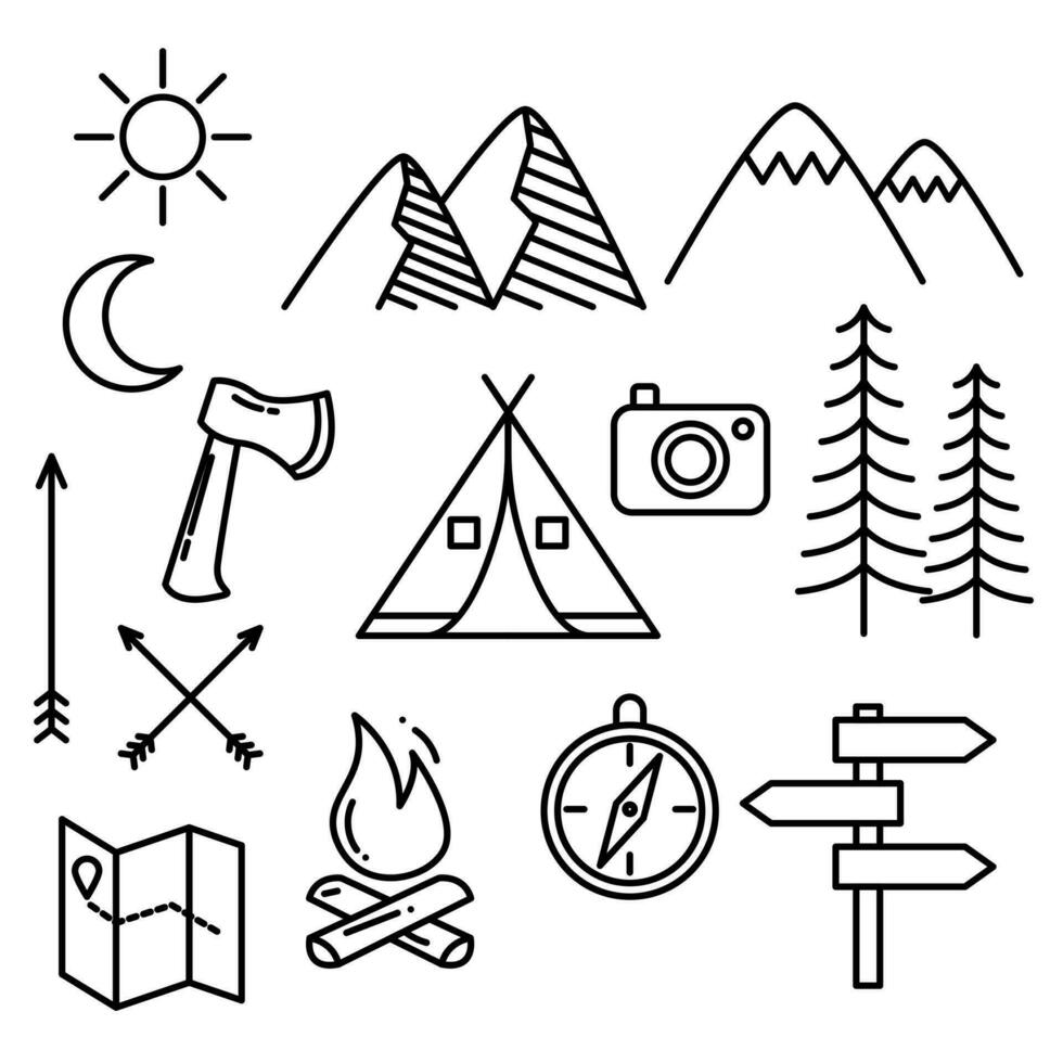 camping, hiking, adventure, wandering vector icon set. Very suitable for stickers, screen printing, and application in various media.